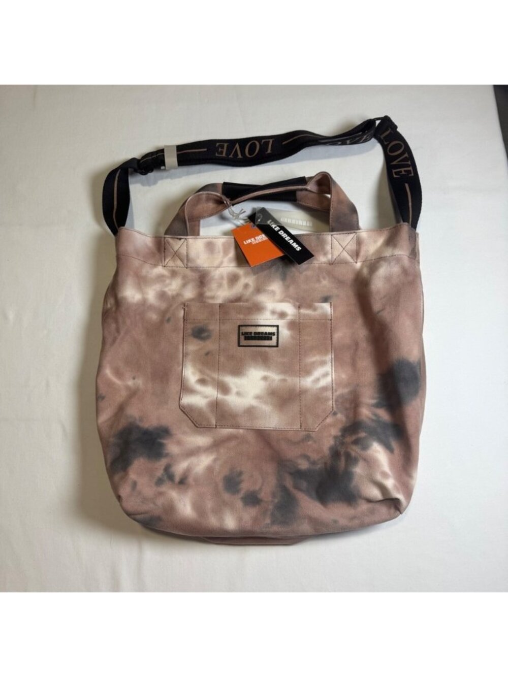 LIKE DREAMS NWT Taupe Tie Dye Tote Laptop Bag Utility Canvas Travel